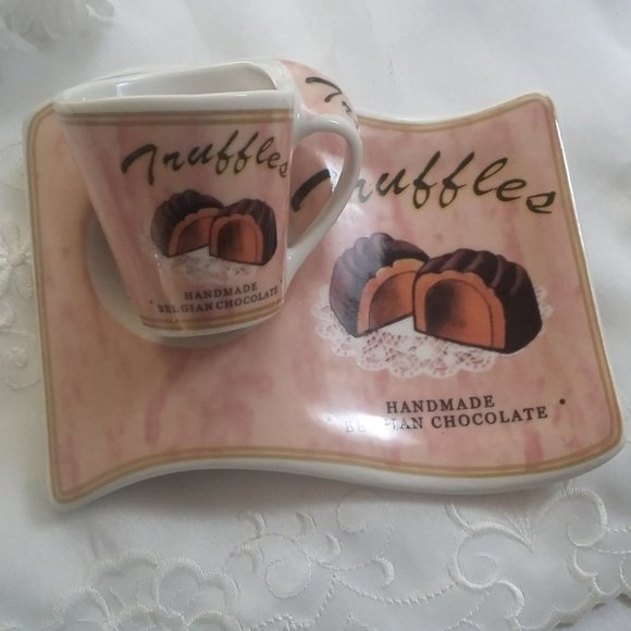 CERAMIC Espresso Cup and Saucer Set - Chocolate Themed - Picture 2 of 5